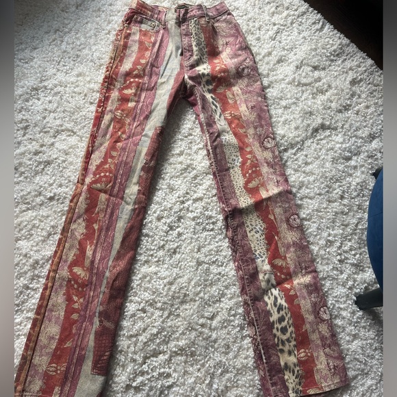 Y2K Rare Roberto Cavalli Floral Leopard Print Denim Patchwork Womens Size US 8 - Picture 9 of 13